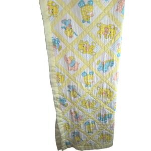 Vintage Baby Crib Quilt Blanket Yellow Giraffe Bear Elephant Pastel